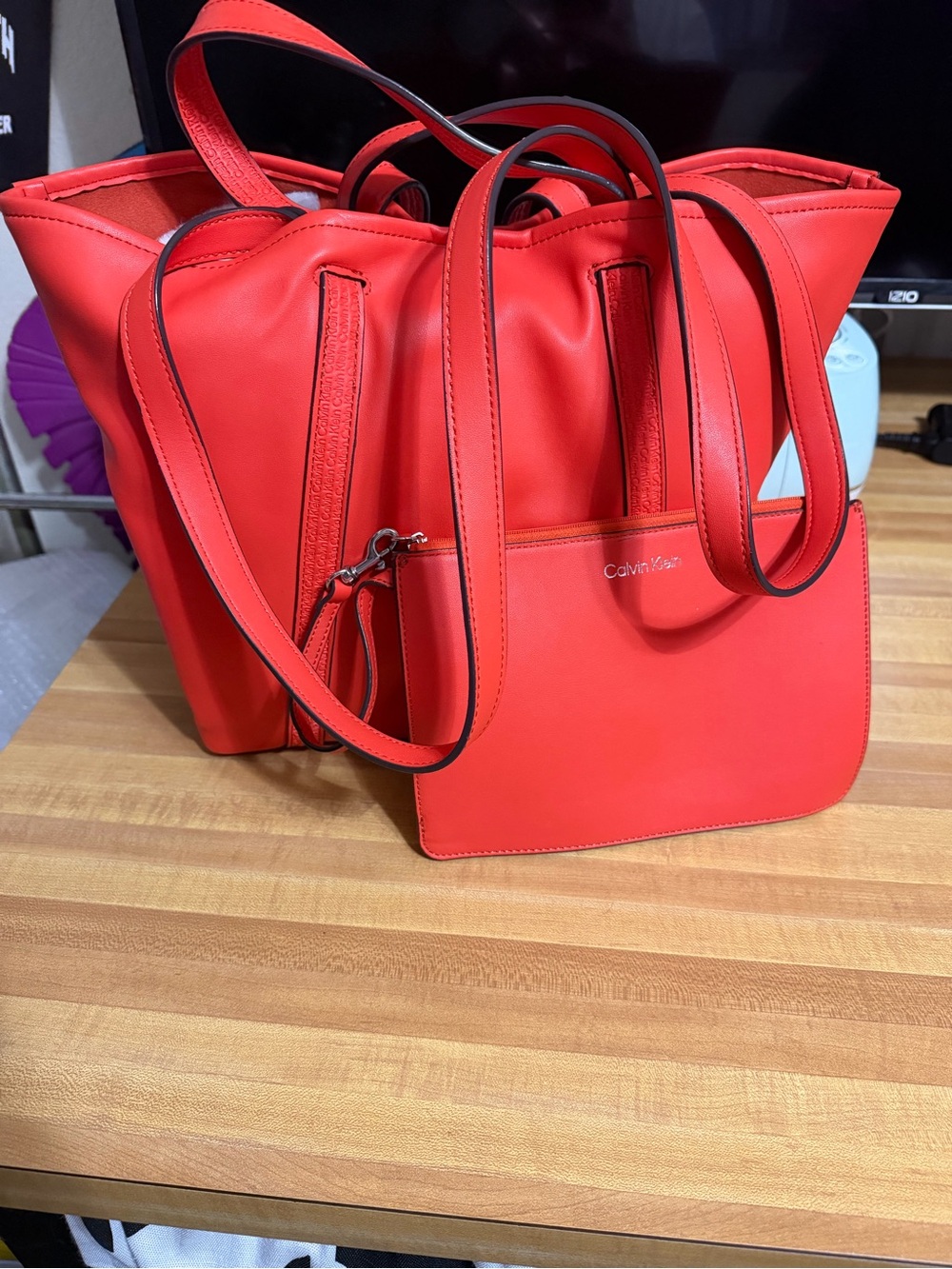 Calvin Klein Vibrant Red Tote with Matching Zip Pouch